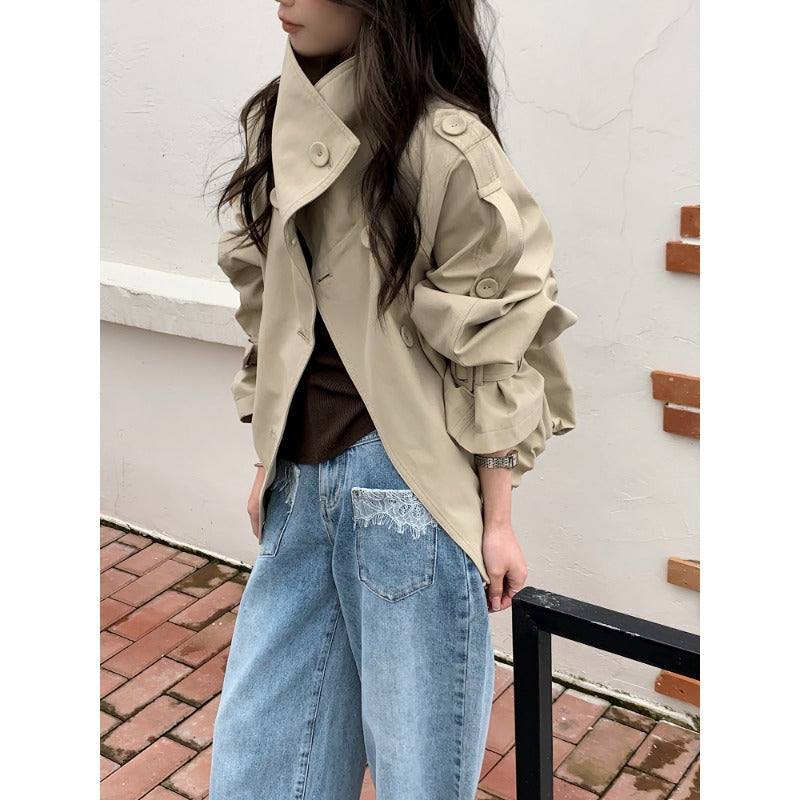 Damen Oversized Trenchcoat Jacke mit weitem Schnitt und Schulterklappen Drune