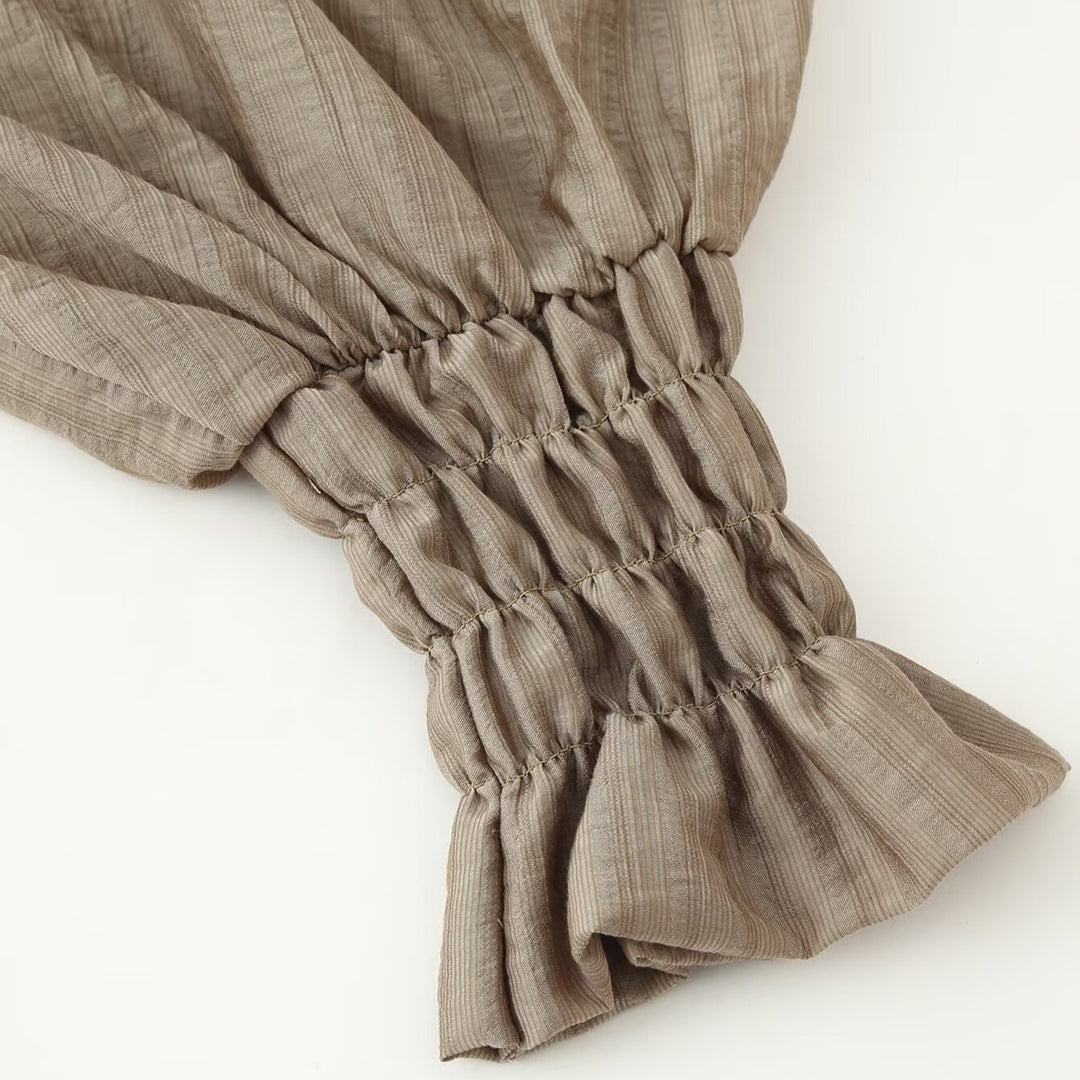 Damen Romantische Rüschenbluse im Boho-Stil mit Bindeband und gerafften Manschetten Drune