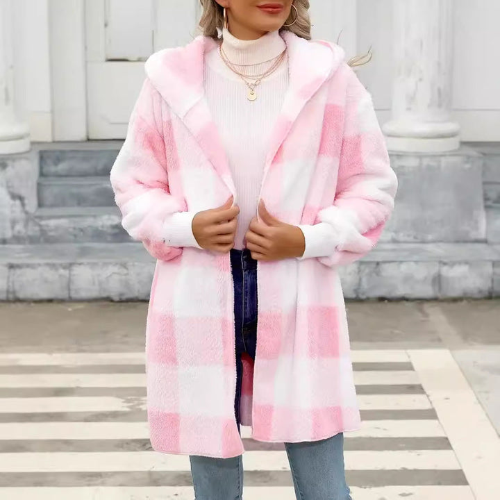 Damen Kuschelige Wolljacke mit Karomuster Drune