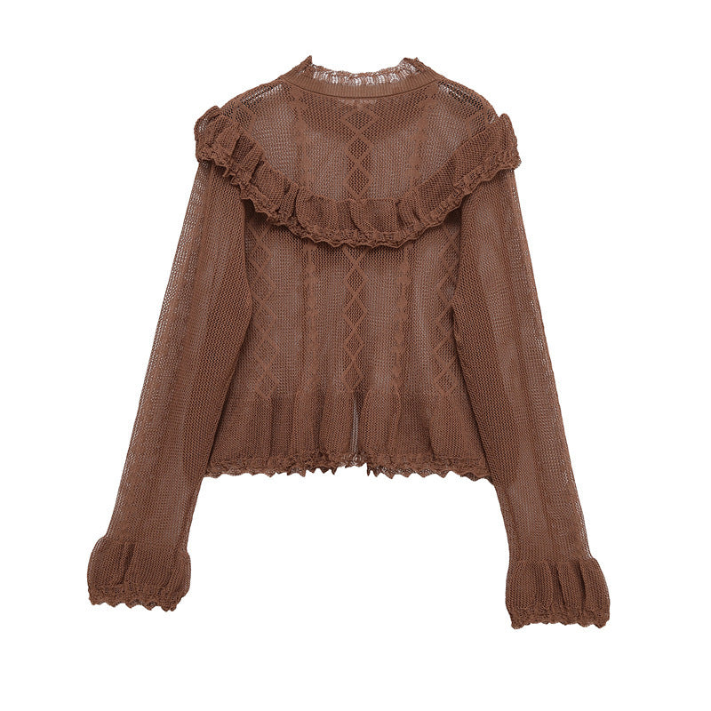 Damen luftige Strickjacke mit fließendem Schnitt und Rüschendetails Drune