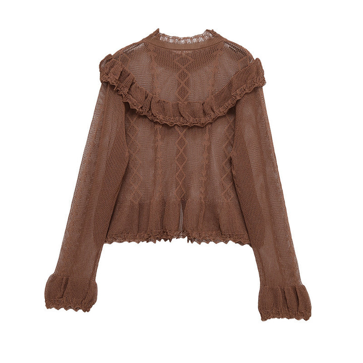 Damen luftige Strickjacke mit fließendem Schnitt und Rüschendetails Drune
