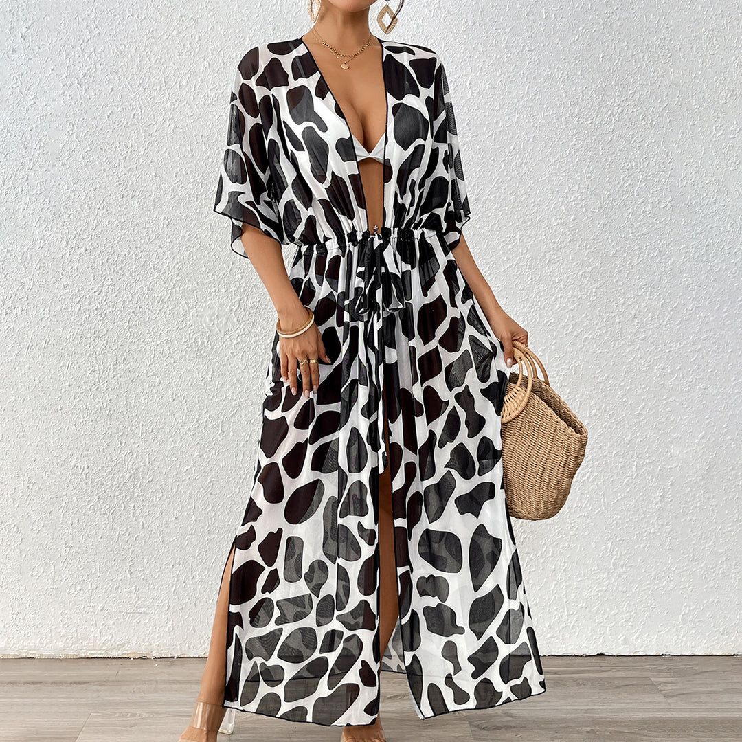 Damen modischer Strandkaftan mit seitlichem Kordelzug Drune