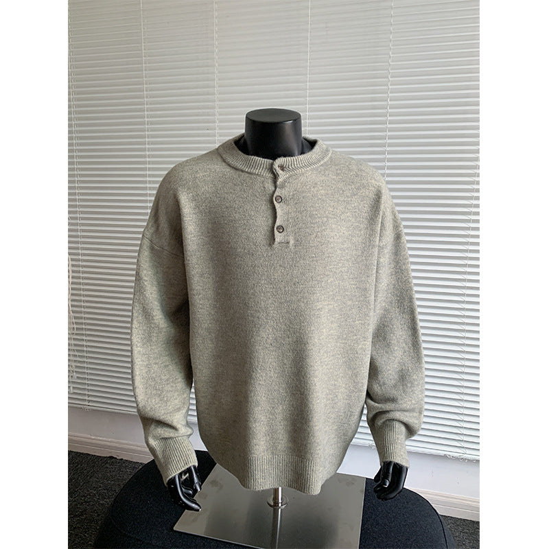 Herren Oversize-Strickpullover mit Henley-Kragen und Halbknopfleiste Drune