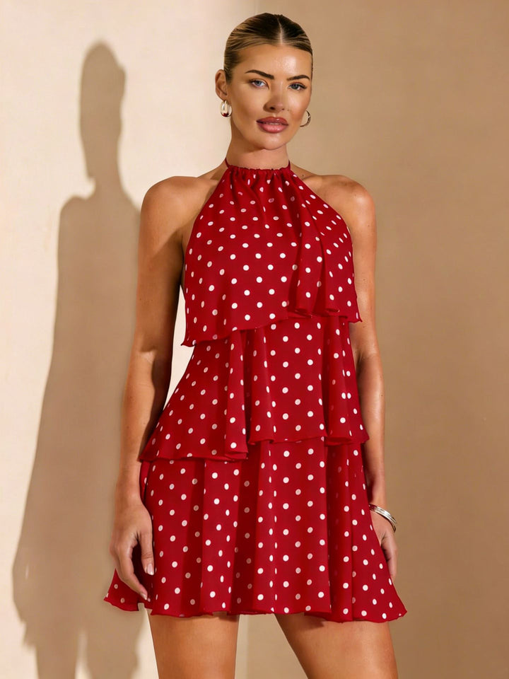 Damen Rüschensommerkleid mit gepunktetem Design und zauberhaftem Ausschnitt Drune