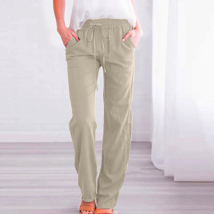Damen Bequeme Leinen-Hose mit elastischem Bund und Taschen Drune