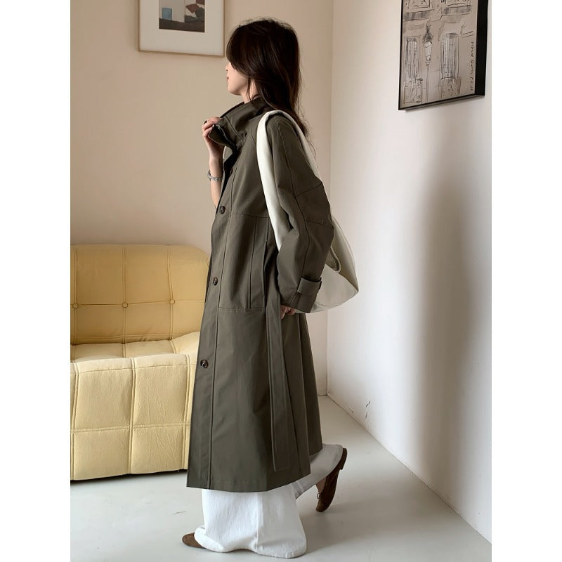 Damen Leichter Oversize-Trenchcoat mit Stehkragen und großen Eingrifftaschen Drune