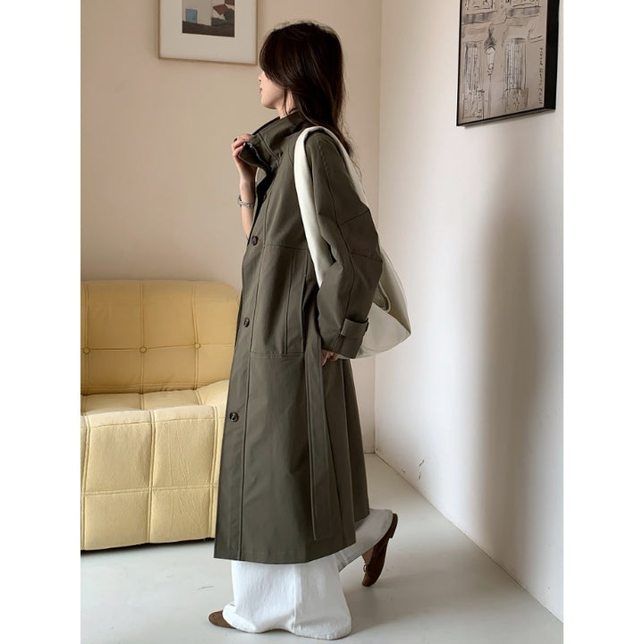 Damen Leichter Oversize-Trenchcoat mit Stehkragen und großen Eingrifftaschen Drune