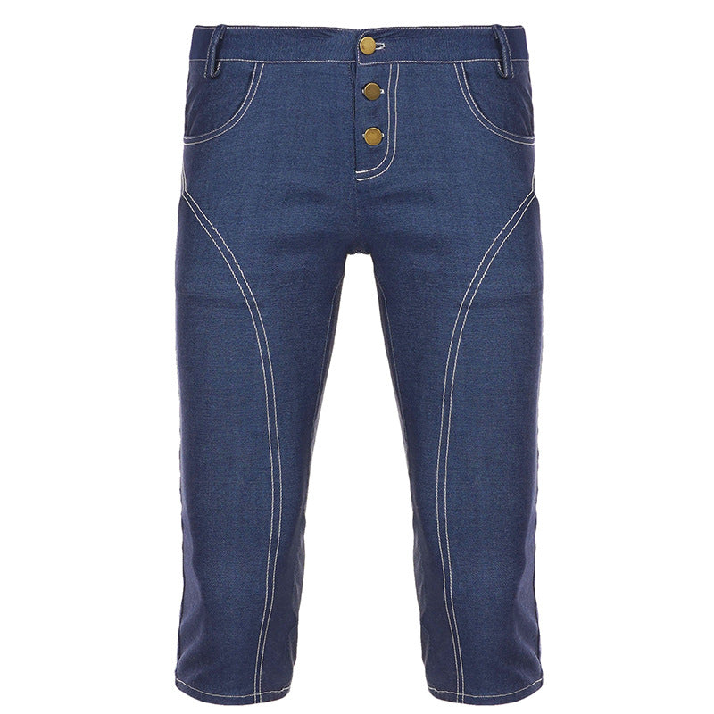 Damen Komfortable Caprijeans mit dekorativen Knöpfen Drune