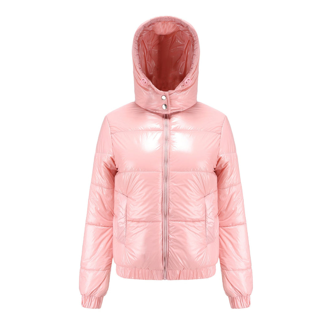 Damen Hochglänzende Steppjacke mit abnehmbarer Kapuze Drune