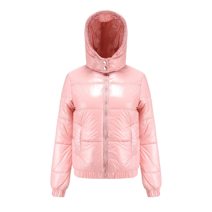 Damen Hochglänzende Steppjacke mit abnehmbarer Kapuze Drune