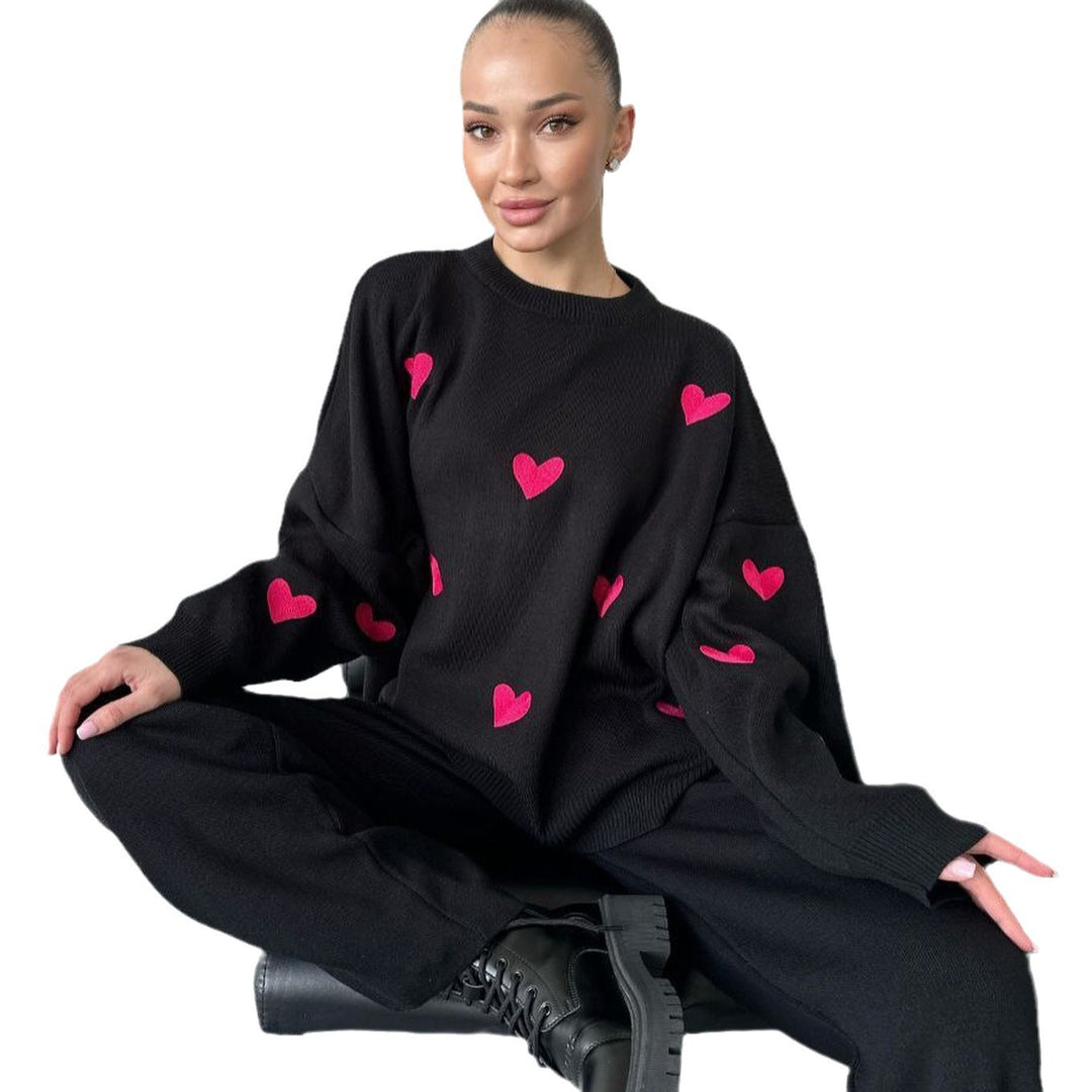 Damen lässiger Strickpullover mit Herzmotiven Drune