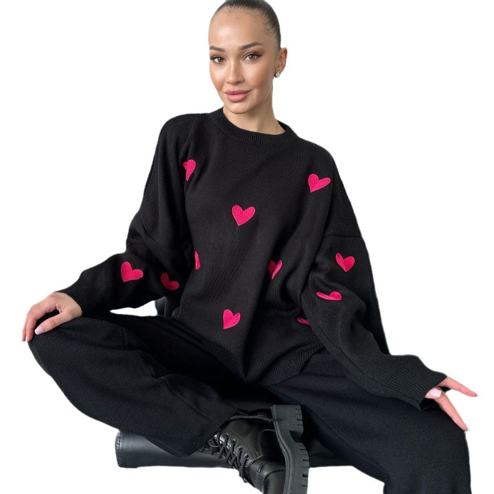 Damen lässiger Strickpullover mit Herzmotiven Drune