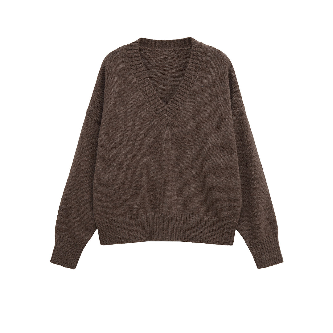 Damen V-Ausschnitt Strickpullover mit lässigem Schnitt Drune