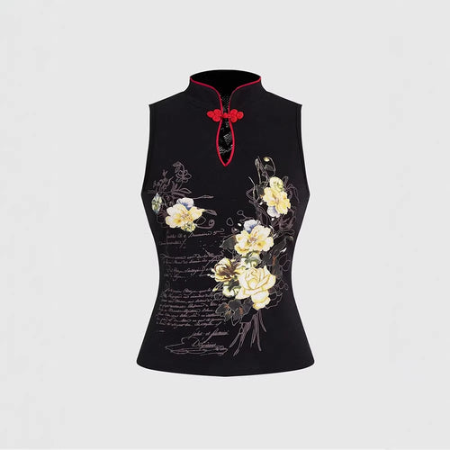 Damen Chinesisches Sticktop mit hochgeschlossenem Design und floralem Motiv Drune