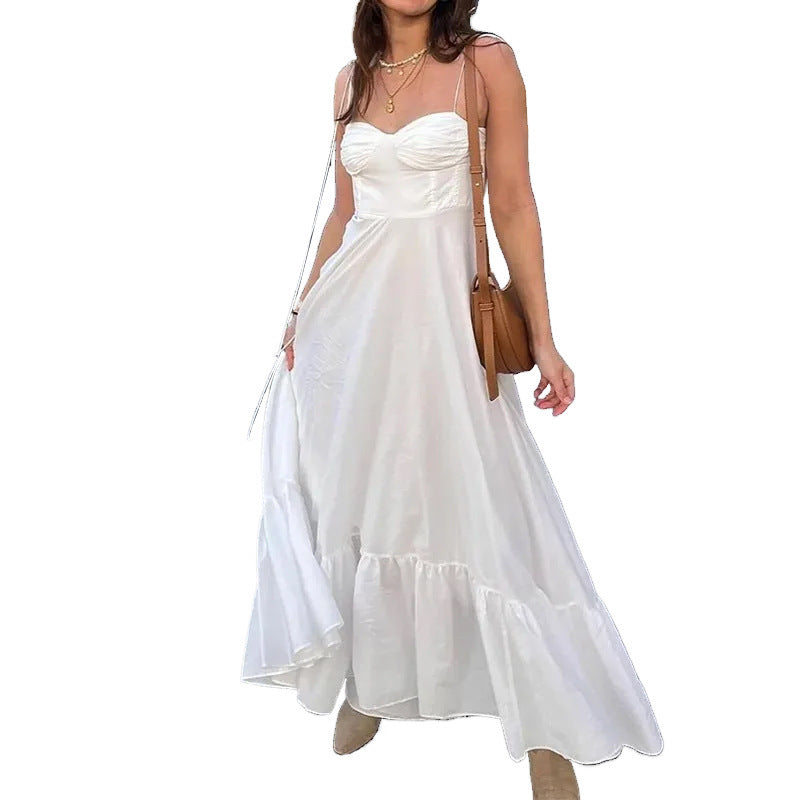 Damen Maxikleid mit schulterfreien Trägern und voluminösem Rock Drune