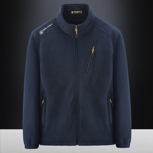 Herren Warme Microfleece-Outdoorjacke mit Brustreißverschluss, Seitentaschen und Stehkragen Drune
