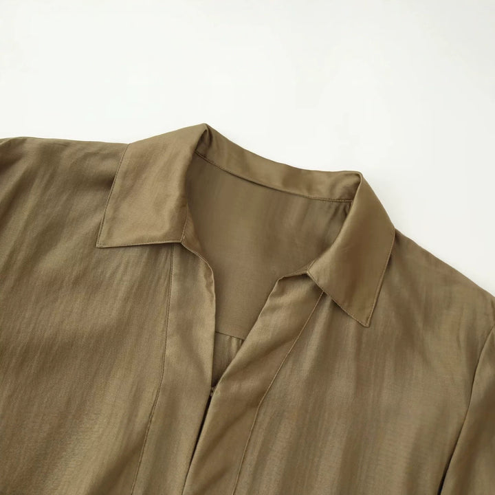 Damen Locker geschnittene Tunika-Hemdbluse mit halboffenem V-Ausschnitt und breiten Manschetten Drune