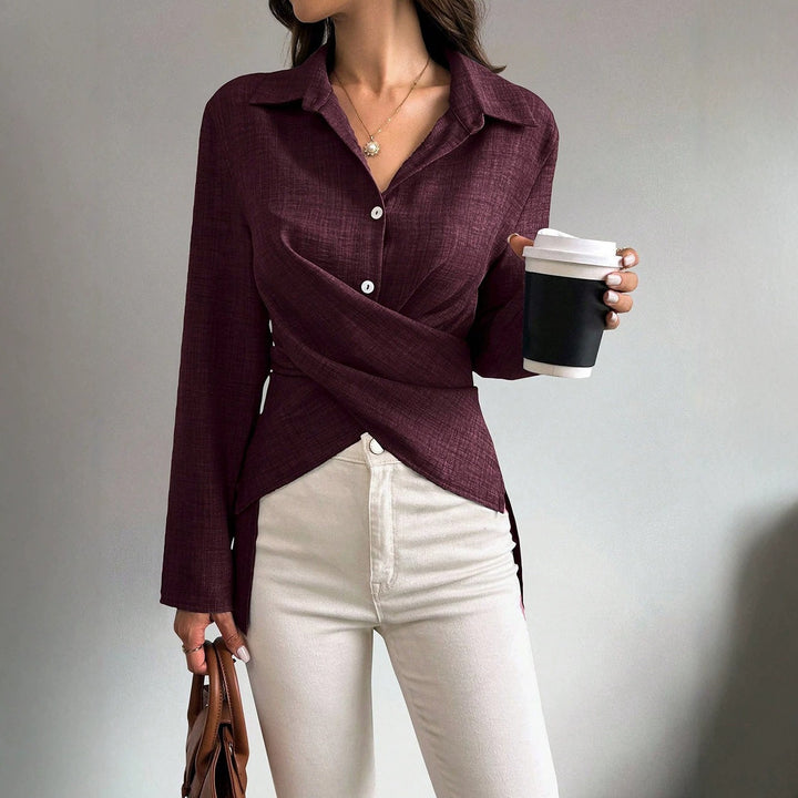 Damen Wickelbluse mit Hemdkragen und asymmetrischem Saum Drune