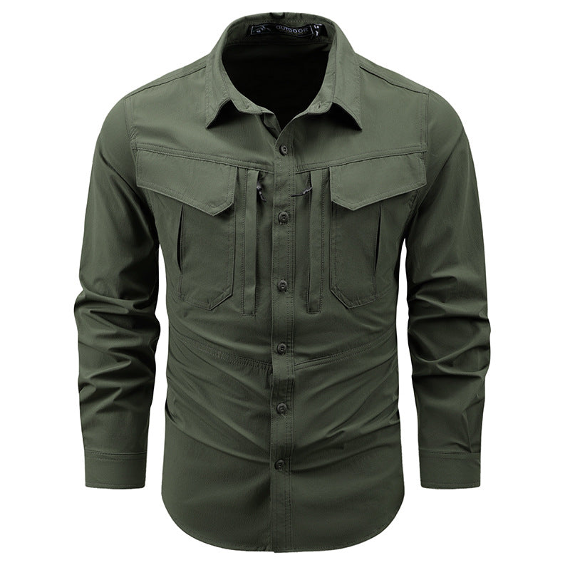 Herren nan leichtes Utility-Fieldhemd mit doppelt belüfteten Brusttaschen, verstärkten Ellbogen und schnelltrocknender Funktionsmischung Drune