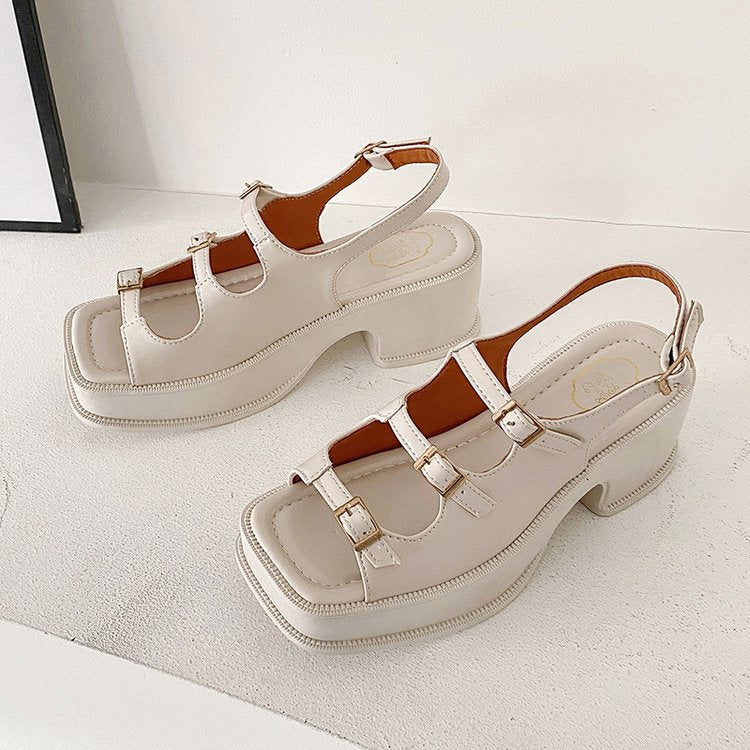 Damen Plateau-Sandalen mit verstellbaren Riemen und modischem Blockabsatz Drune
