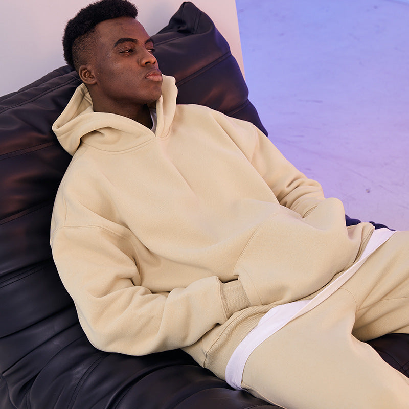 Herren Oversized Kapuzenpullover aus French-Terry mit Kängurutasche und Rippbündchen Drune
