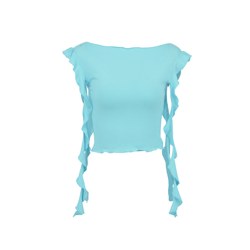 Damen Off-Shoulder Oberteil mit Rüschendetails und figurbetonter Passform Drune