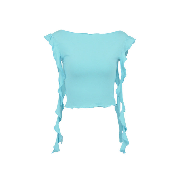 Damen Off-Shoulder Oberteil mit Rüschendetails und figurbetonter Passform Drune