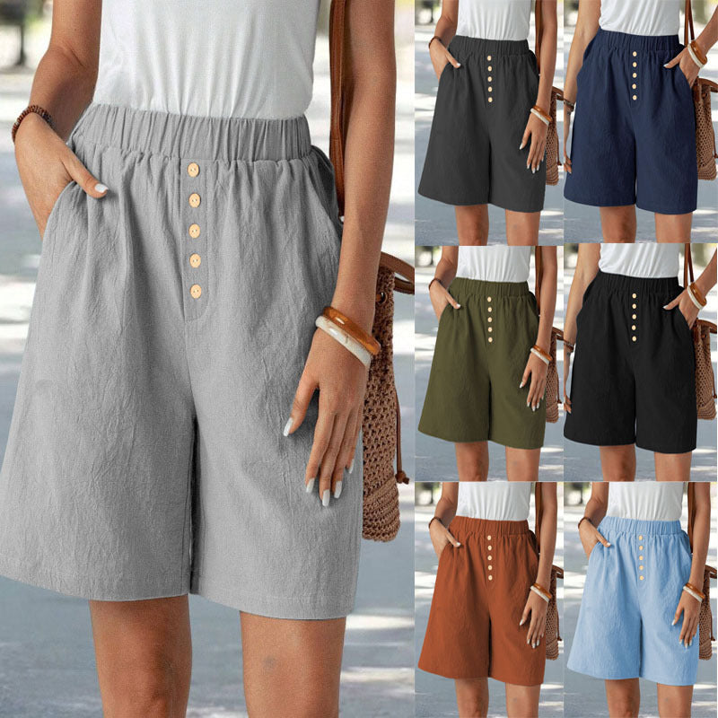 Damen lässige Shorts mit elastischem Bund und Knopfdetail Drune