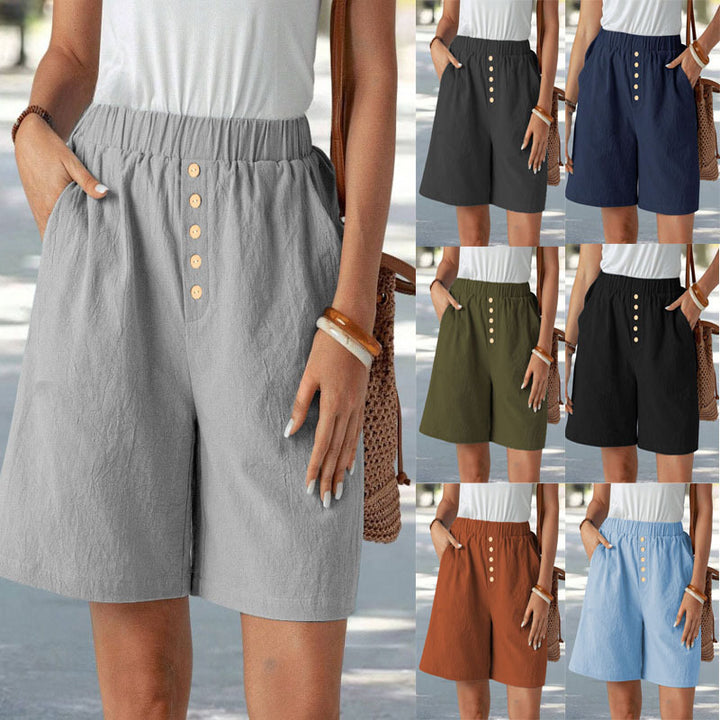 Damen lässige Shorts mit elastischem Bund und Knopfdetail Drune