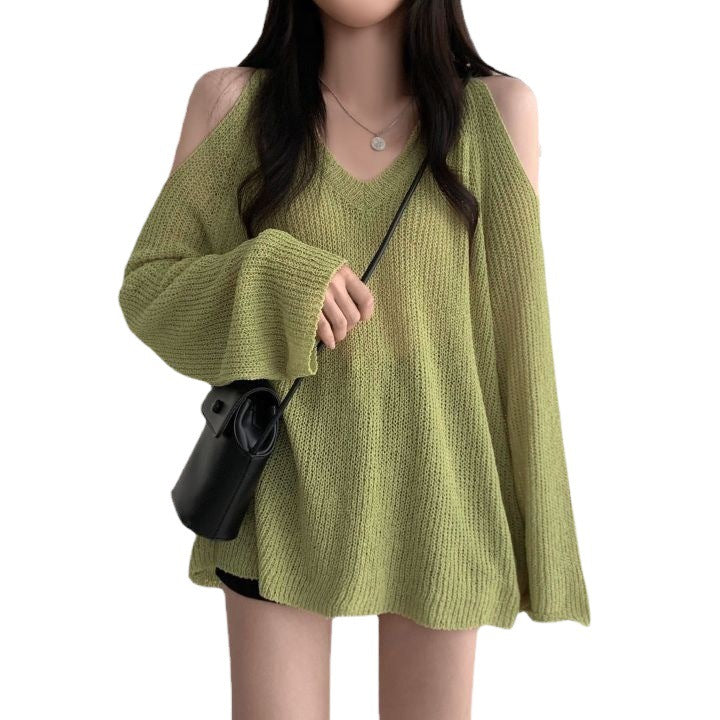 Damen lässiger Pullover mit offenen Schultern und weitem Schnitt Drune
