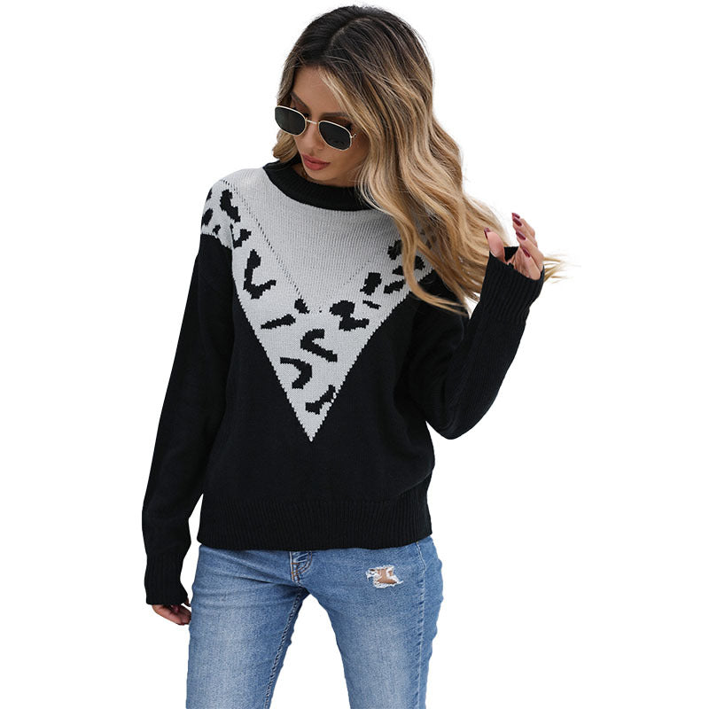 Damen Feinstrickpullover mit kontrastiver Leo‑Jacquard‑Passe und legerer Silhouette Drune
