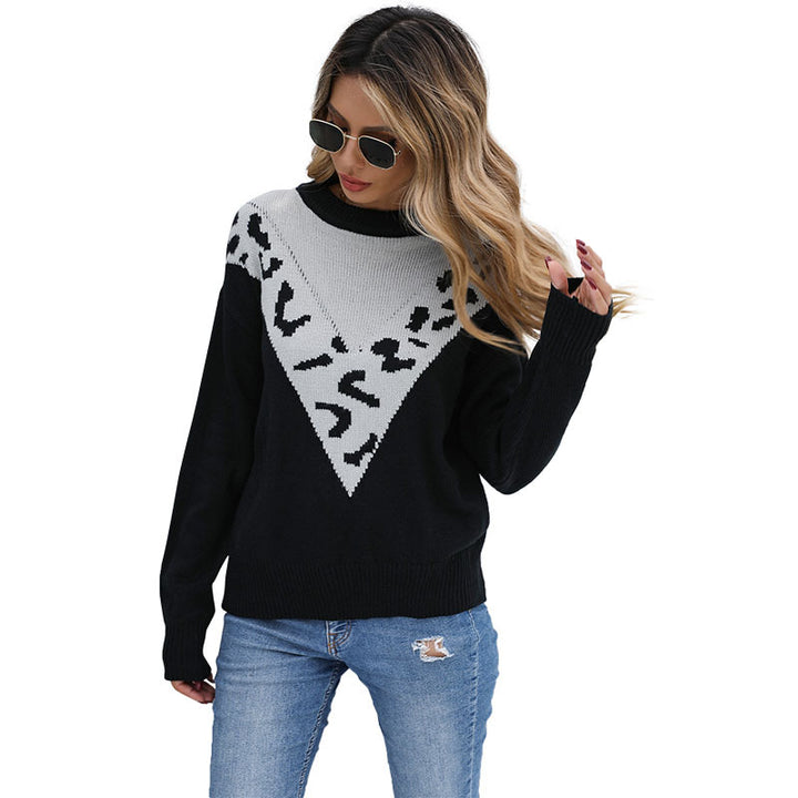 Damen Feinstrickpullover mit kontrastiver Leo‑Jacquard‑Passe und legerer Silhouette Drune