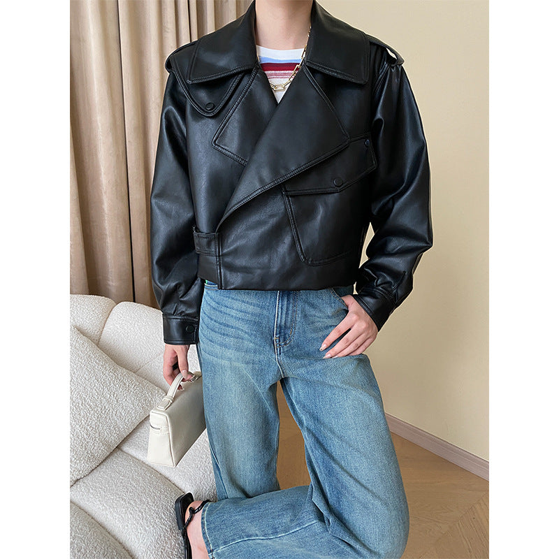 Damen Modische Bikerjacke aus Kunstleder Drune