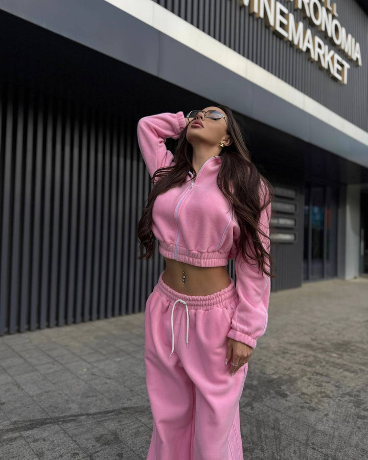 Damen lässiges Cropped Hoodie und weite Jogginghose Set Drune