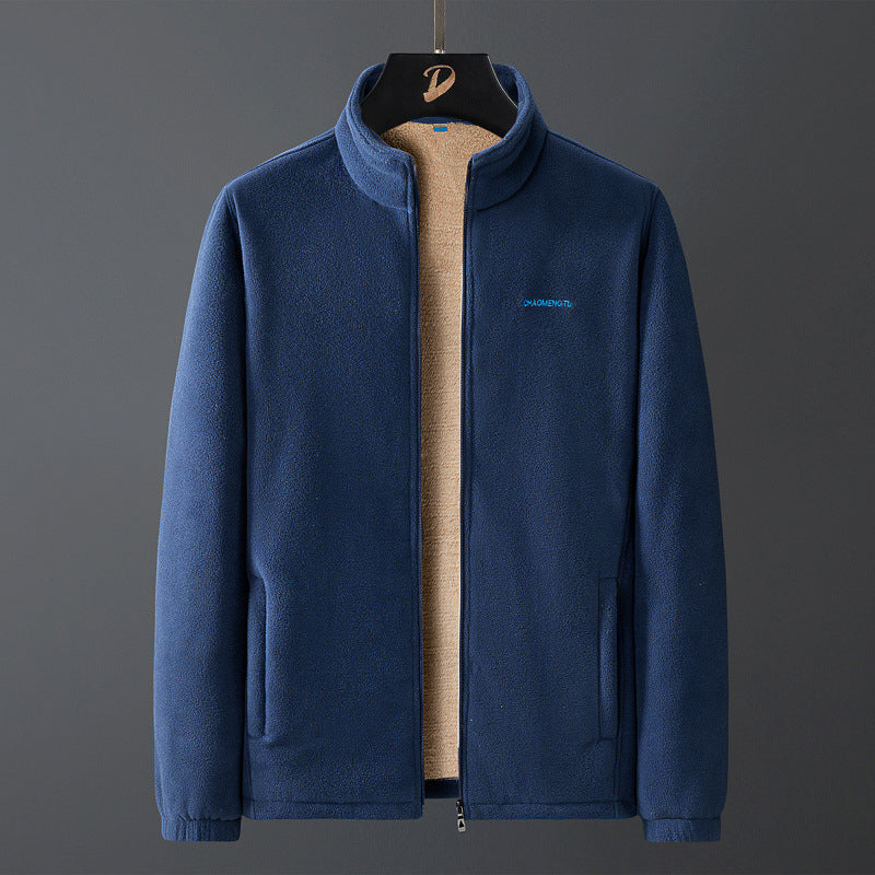 Herren Thermo-Fleecejacke mit Teddy-Innenfutter, verdecktem Reißverschluss und Stehkragen Drune