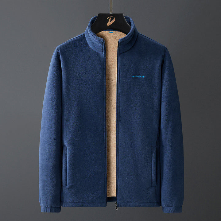 Herren Thermo-Fleecejacke mit Teddy-Innenfutter, verdecktem Reißverschluss und Stehkragen Drune