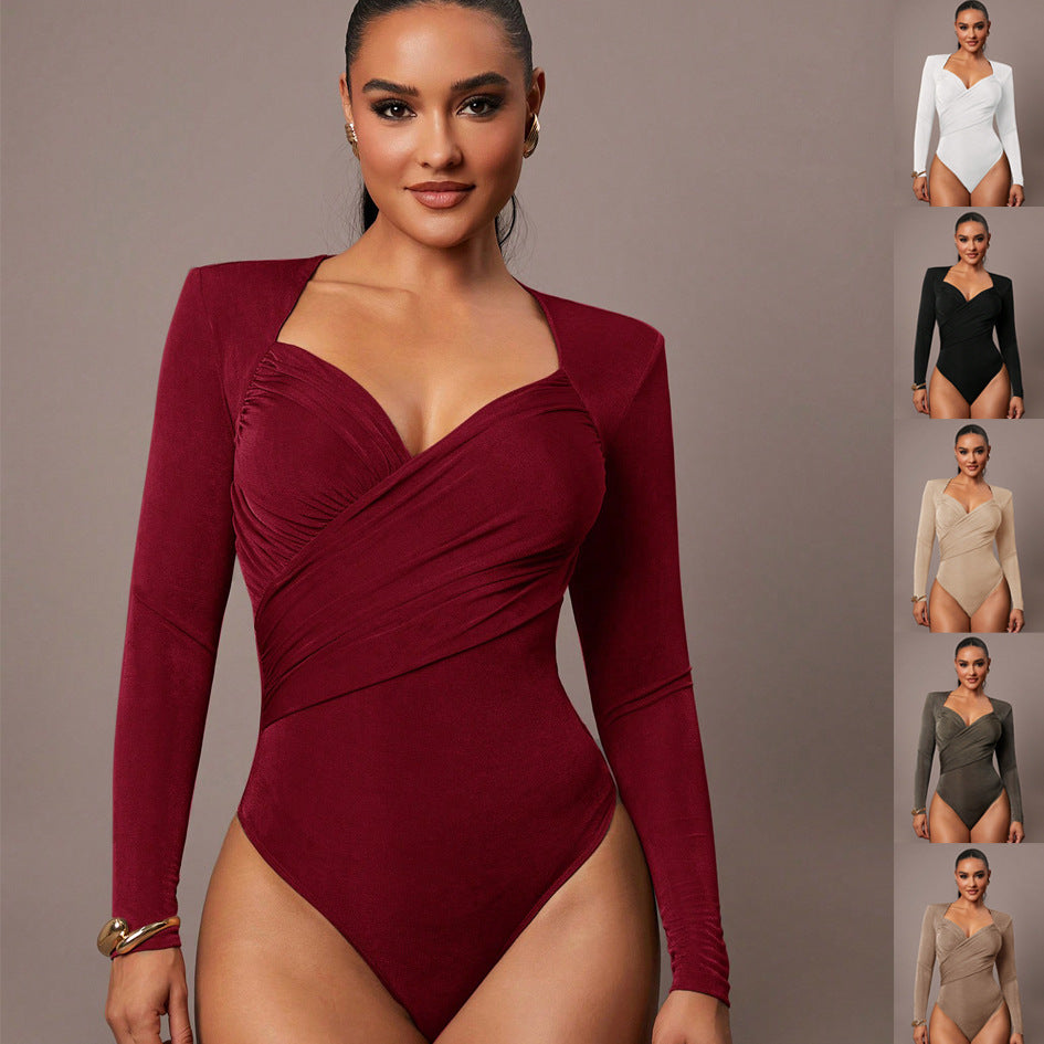Damen Sculpting-Body mit Wickelfront, Herz-Ausschnitt und langen Ärmeln Drune