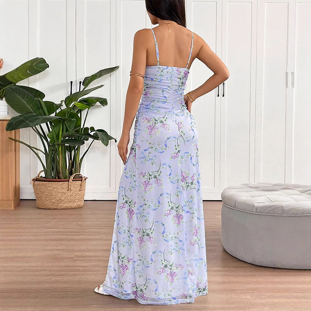 Damen Maxikleid im romantischen Floral-Design mit verstellbaren Trägern Drune