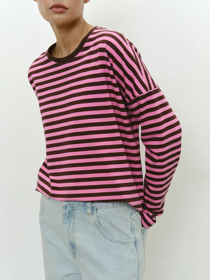 Damen Lässiges gestreiftes Langarmshirt Drune