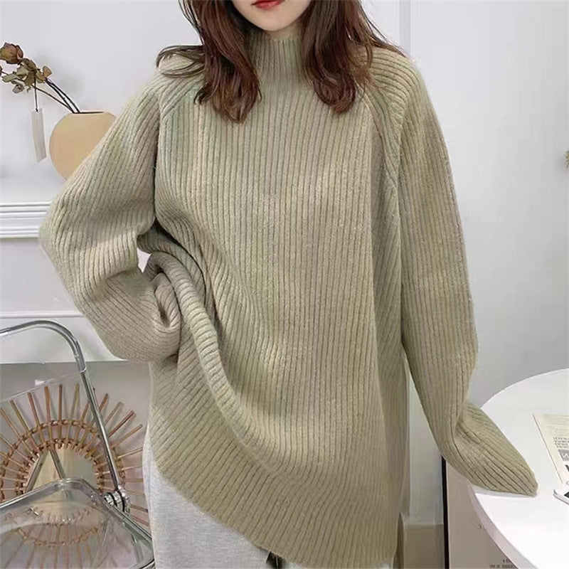 Damen Oversized Strickpullover mit hohem Kragen und feiner Rippstruktur Drune