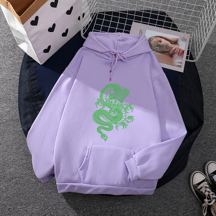 Unisex nan Kapuzenpullover mit detailreichem Drachenmotiv, Oversize‑Schnitt und Kängurutasche Drune