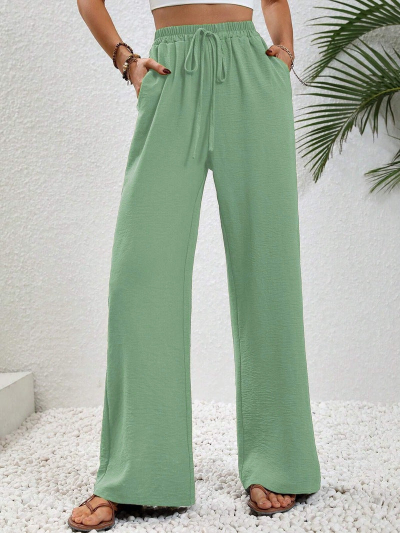 Damen Weite Palazzohose mit hohem Elastikbund, Kordelzug und Eingrifftaschen Drune