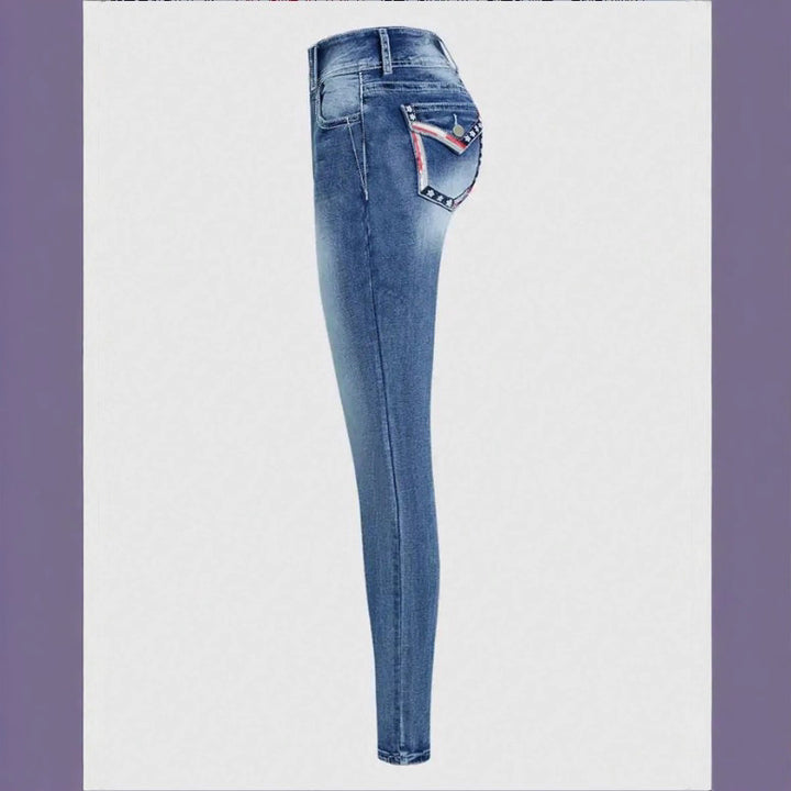 Damen Hochtaillierte Cropped-Skinny-Jeans mit Doppelknopf und Vintage-Waschung Drune