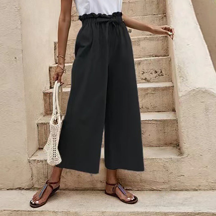 Damen Weit geschnittene Sommerhose mit elastischem Bund und modischem Bindegürtel Drune
