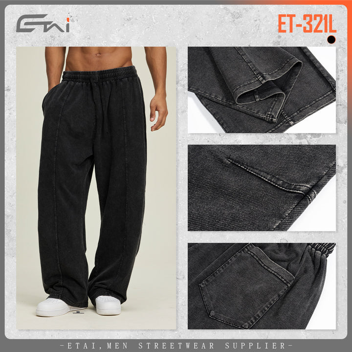Herren Extraweite Baggy-Hose im Stonewashed-Look mit elastischem Kordelbund Drune