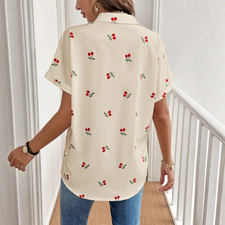Damen Bluse mit frischem Kirschmuster und lässigem Schnitt Drune