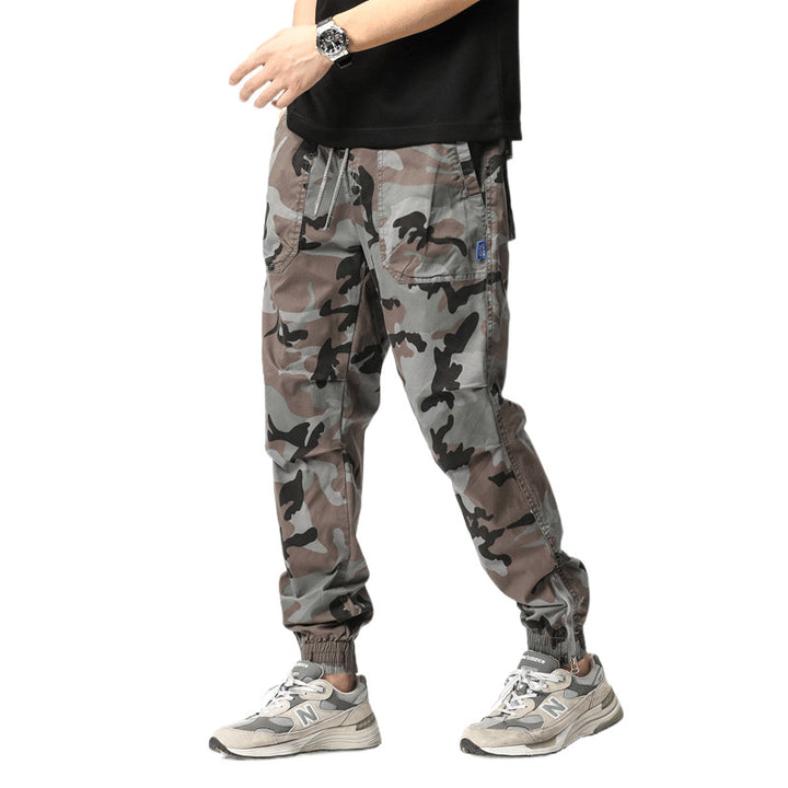 Herren Camouflage-Cargo-Joggerhose mit Tunnelzug, Mehrfachtaschen und gerippten Beinabschlüssen Drune