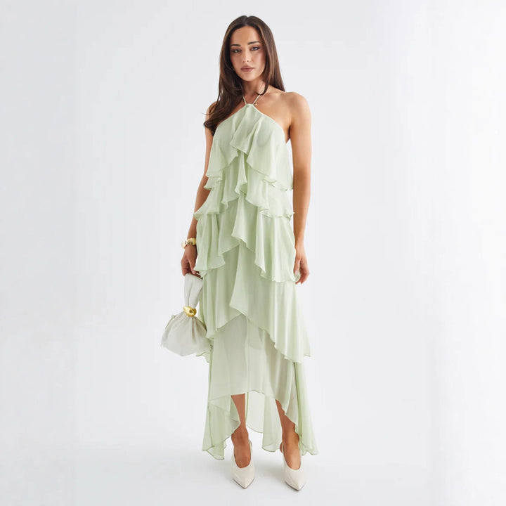 Damen Chiffon Maxikleid mit mehrschichtigen Rüschendetails Drune