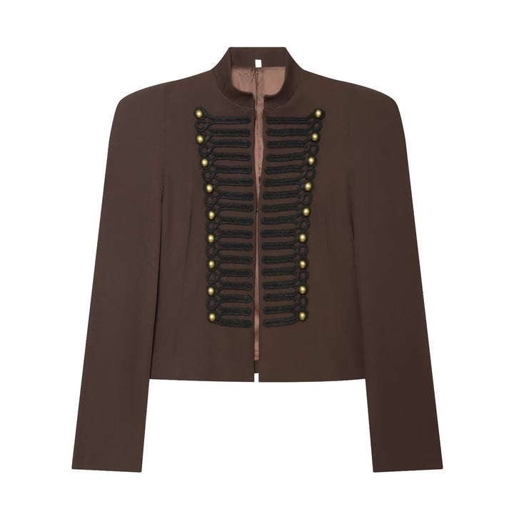 Damen Cropped Military-Blazer mit ornamentaler Kordelverzierung und Stehkragen Drune