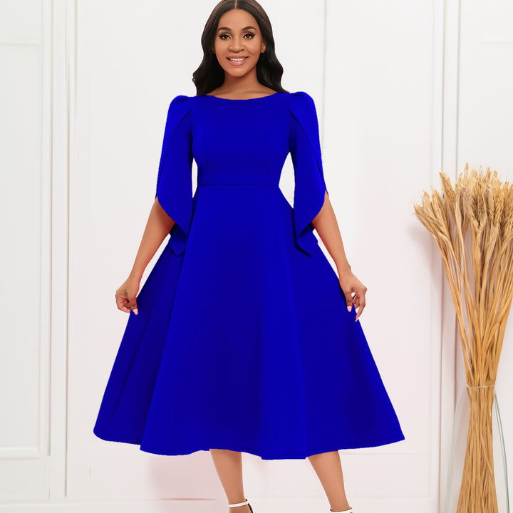 Damen Elegantes Abendkleid mit Handballenärmel und schwingendem Rock Drune